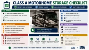 Class A motorhome storage checklist